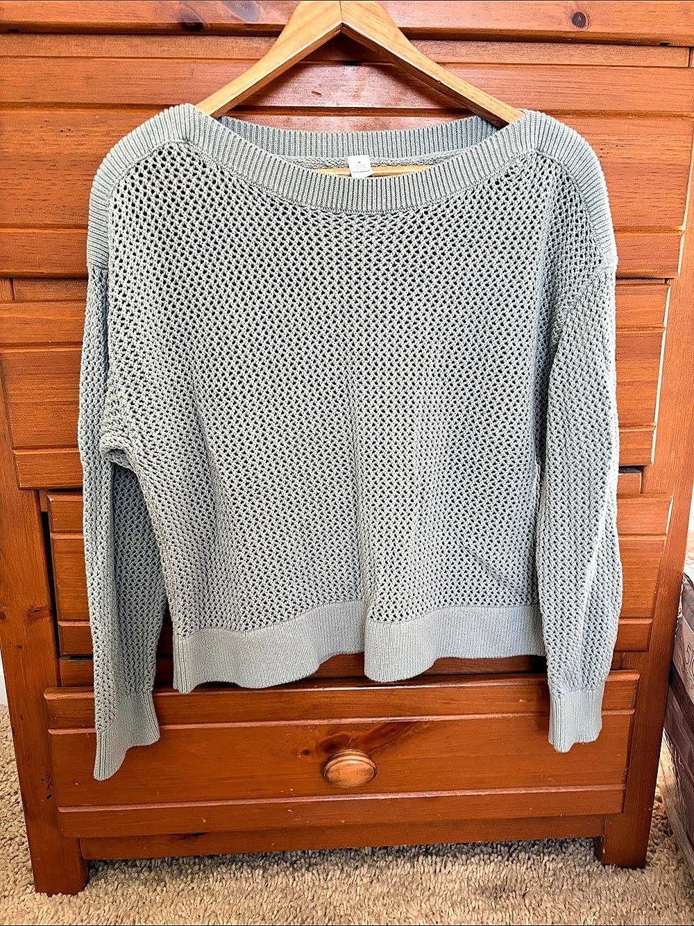 Old Navy Open Knit Crewneck Sweater in Dusty Green Size Medium